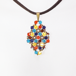 Pendant 40cm - Xochitl Rhombus S-Chocolate Suedine - Pendant 40cm - Laiton bronze